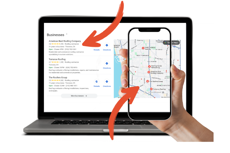 Laptop showing home service based businesses showing up on google.