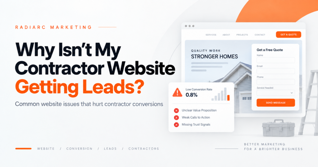 Contractor website with low conversion rate and common issues that prevent website visitors from becoming leads