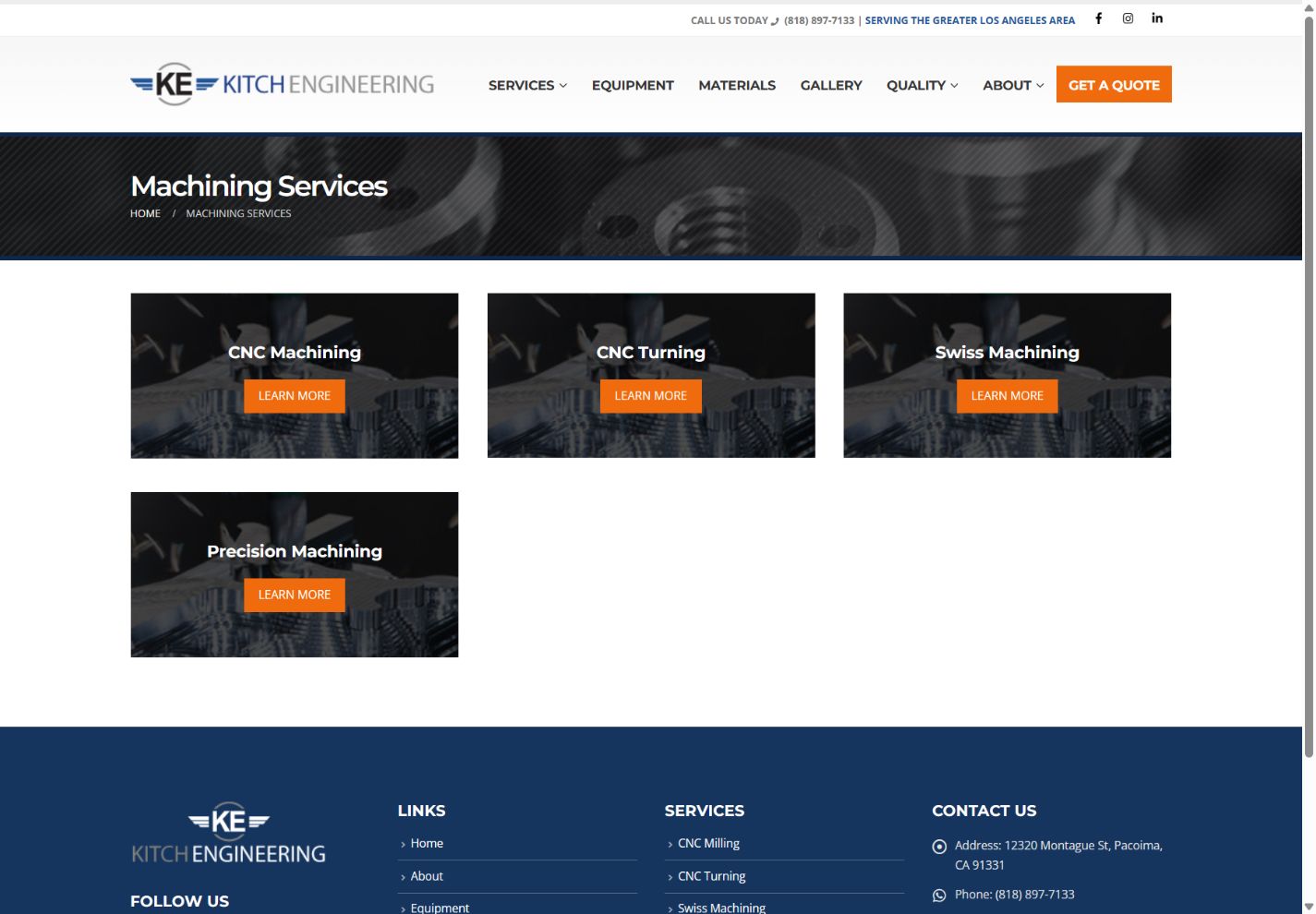 Kitch Engineering website desktop view
